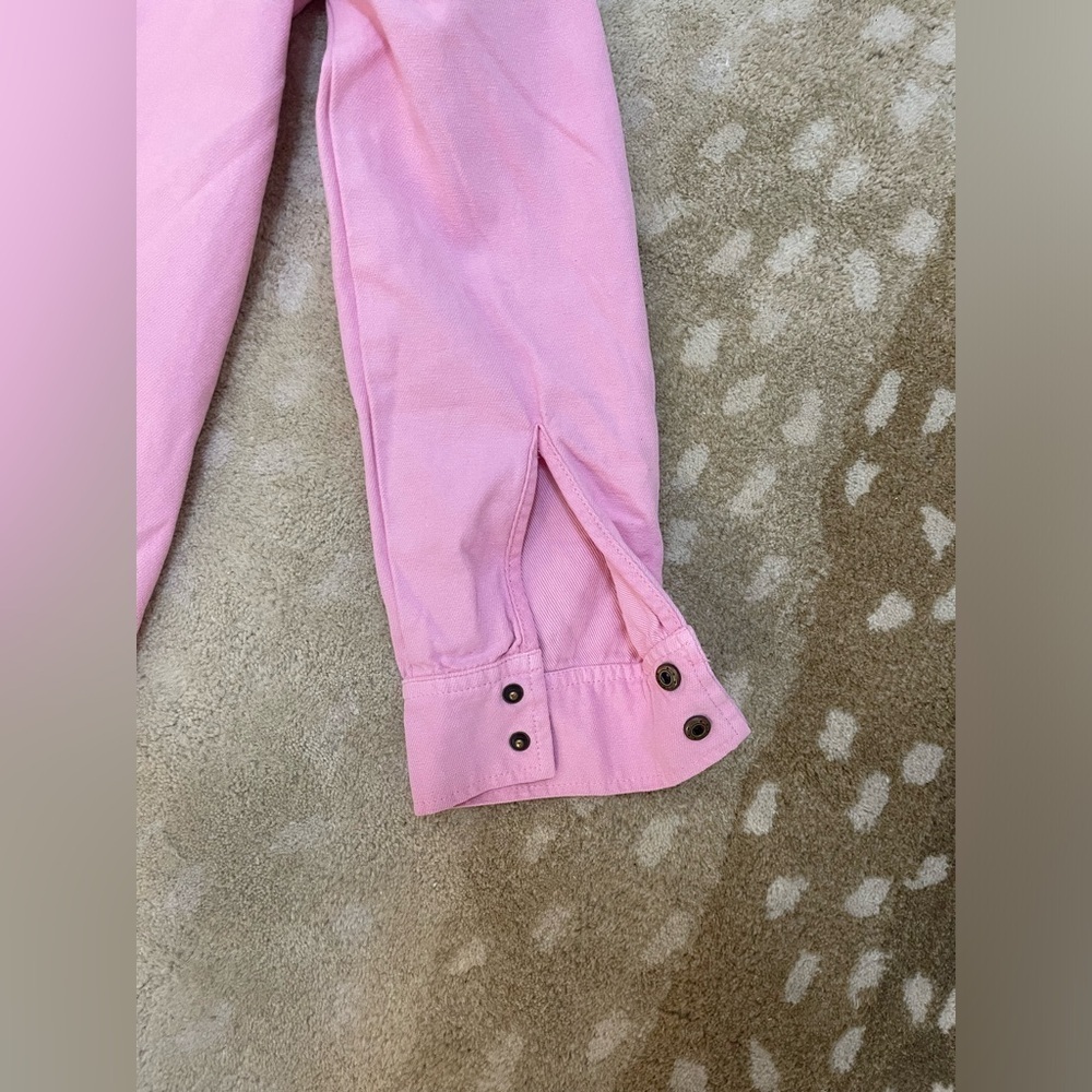 Ascot & Hart pink ribbed embroidered peace sign snap button jumpsuit size small - Picture 10 of 10